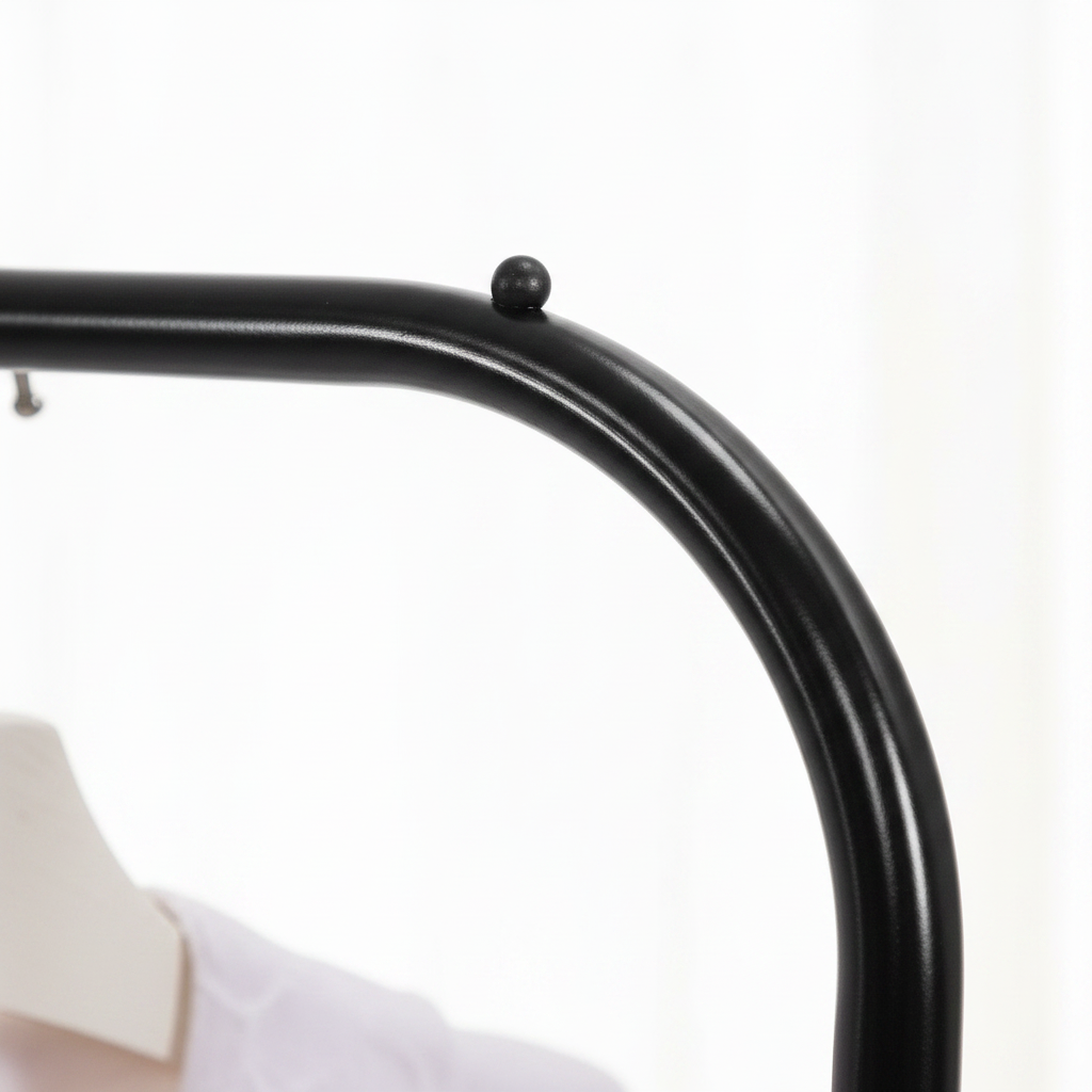 Garment rack top bar detail